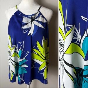 Worthington Sleeveless Blouse Size Medium Petite Top Floral Halter Style Flowy